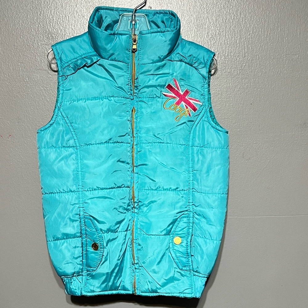 COOGI Girls Turquoise Puffer Vest Sz Vintage Embroidered Zip Front Kids Jacket